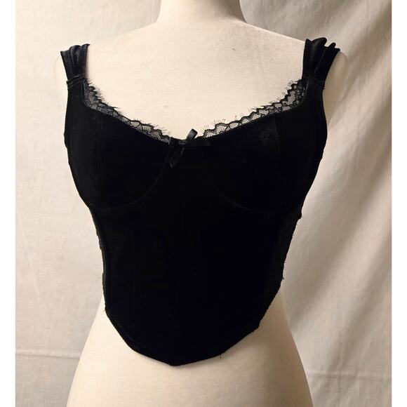 Garage Other - Black Lace Bustier Structured Longline Bra Top with Hook and Eye Closure XS